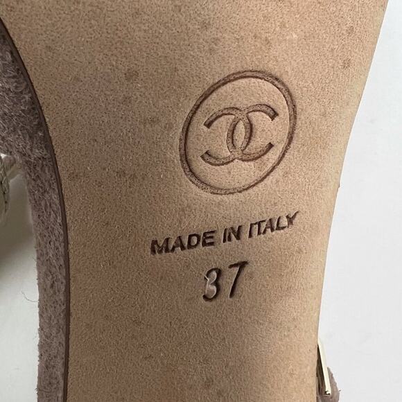 Chanel Mauve Suede Platform Sandals with Interlocking Logo- Size 37 - Picture 7 of 11